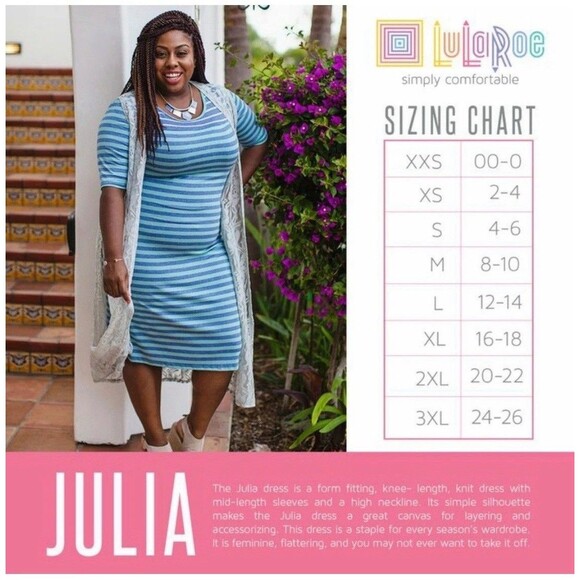 LuLaRoe Julia Dress Large Color Multicolor Stretch Knee Length Comfy - Picture 6 of 13